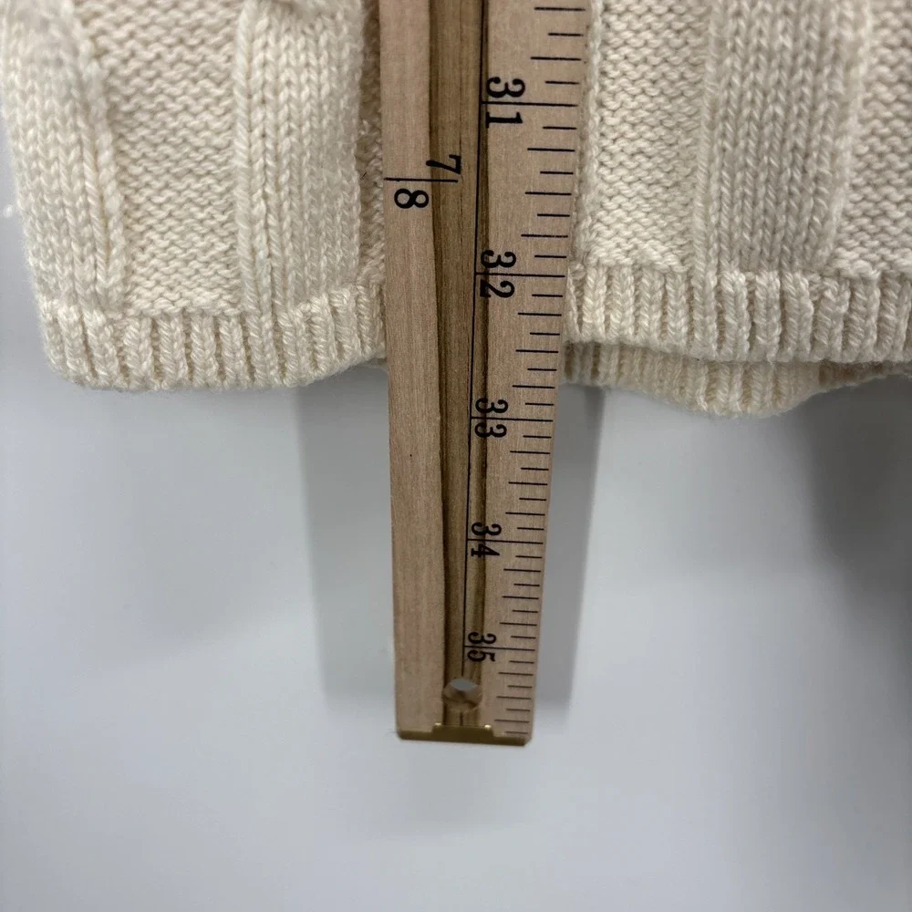 Talbots Women Cardigan Long Sweater Ivory Wooden Button Accent Wool Blend Medium